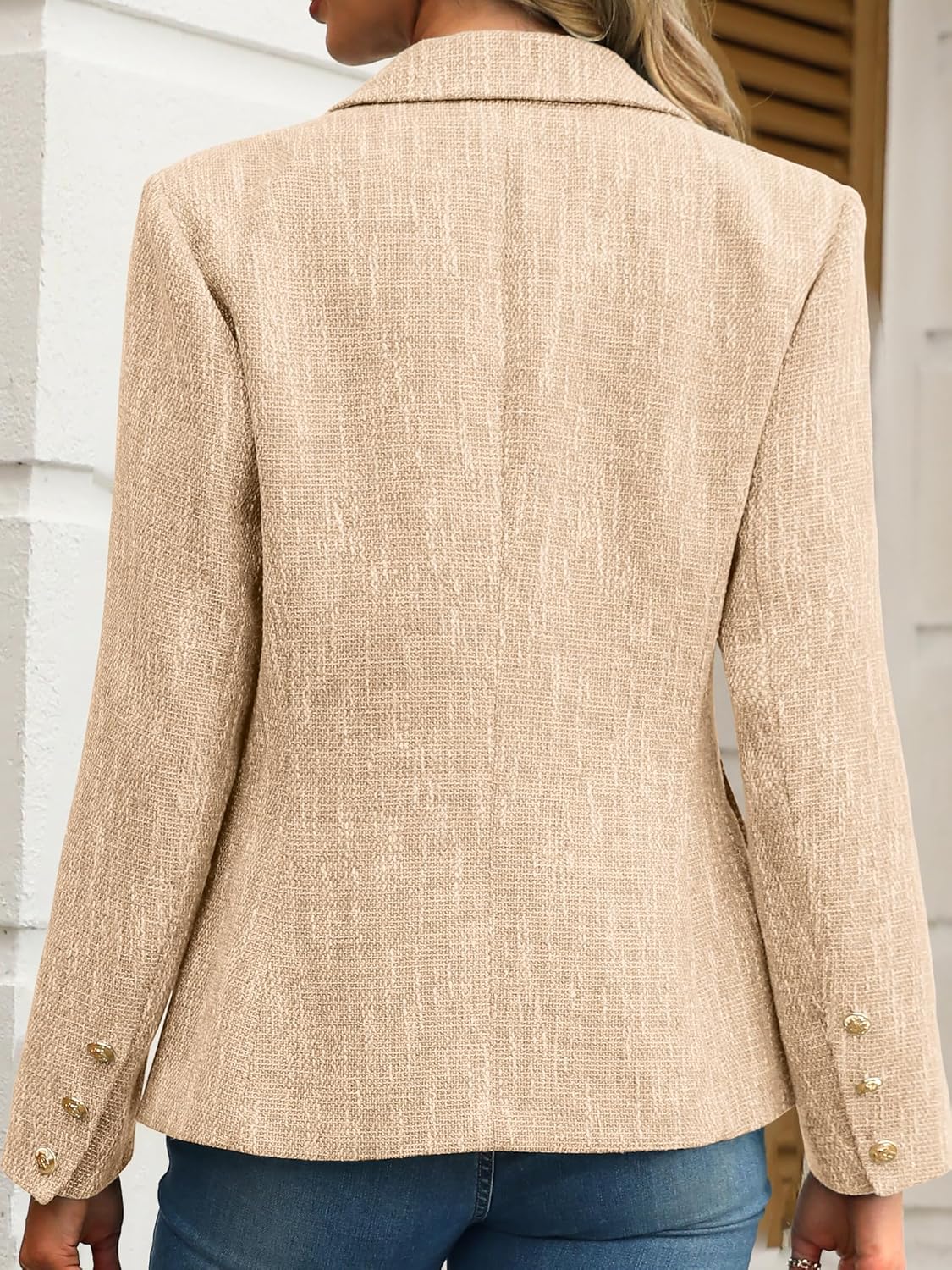 Women Tweed Blazers Business Casual - Long Sleeve Double Breasted Jackets Open Front Work Suits - Image 2